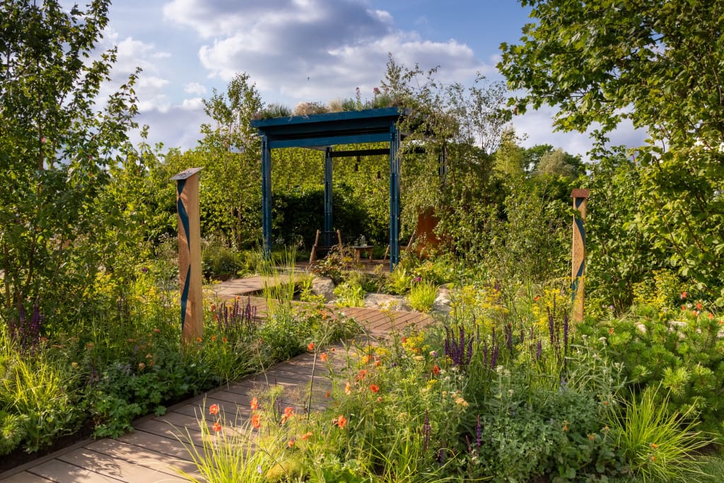 Wide angle photo of the where's water there's life garden